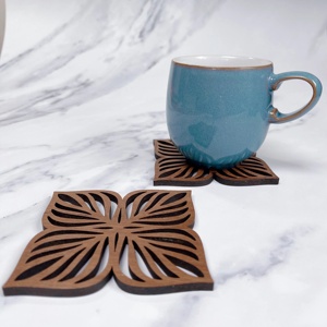 Tropical Leaf Laser Cut Solid Wood Coaster Handcrafted Heat Resistant Drink Mat Modern <b>Table</b> <b>Protector</b> Coffee Tea Cup Holder - Product Image 2