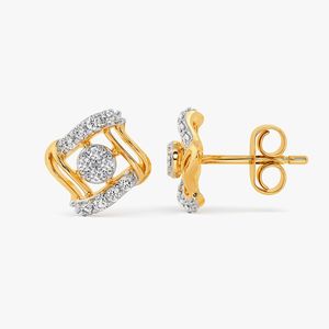 Boucles d'oreilles clous géométriques carrées en or jaune avec halo de diamants de laboratoire - Product Image 4