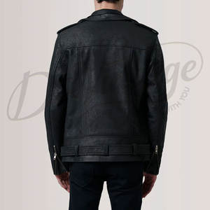 เสื้อแจ็คเก็ตหนังแท้สีดำสำหรับผู้ชาย รุ่นพรีเมียม สไตล์ไบค์เกอร์  ปกเสื้อแบบคลาสสิก ทรงเข้ารูป สไตล์วินเทจ สำหรับขี่มอเตอร์ไซค์  เสื้อโค้ทลำลอง - Product Image 3