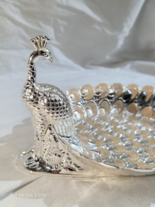 Luxury Silver Plated Peacock Shaped Decorative Metal Fruit Bowl Enamel Craft Serving <b>Tray</b> <b>Basket</b> Premium Wedding Return Gift - Product Image 6