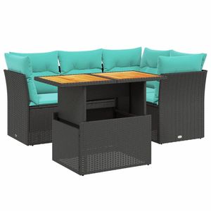 Juego de sofás de patio de ratán sintético negro de 5 piezas con cojines, elegantes muebles de exterior - Product Image 2