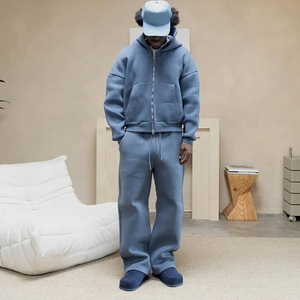 Premium Heavyweight 500GSM Fleece Zipper Oversized Baggy Tracksuit Dropped Shoulder <b>Sweatshirt</b> And Comfort Fit Sweatpants Set - Product Image 4
