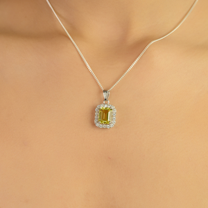 Pendentif Halo en Argent Sterling 925 avec Topaze Citron, Coupe Octogonale de Luxe, Bijoux Fins pour Acheteurs en Gros - Product Image 2