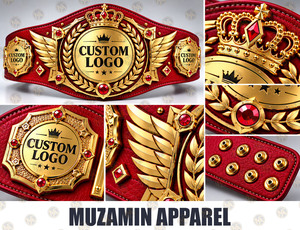 Custom Championship <b>Belt</b> Gold Metal Plates Red Gemstones Leather Strap Personalized Logo Wrestling Boxing Award <b>Belt</b> Manufacture - Product Image 4