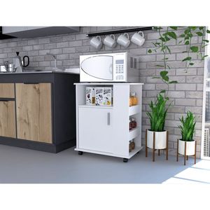 Mobiletto da Cucina Bianco a Porta Singola con Altezza 29 Pollici, Dispensa Inferiore per Microonde, Un Ripiano Aperto e Tre Ripiani Laterali - Product Image 1
