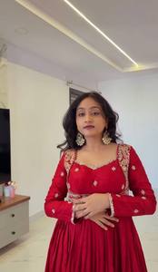 Vestido Anarkali de Seda Chinon Pesada al por Mayor con Bordado de Espejo Real y Lentejuelas Codificadas, Traje de Fiesta Completamente Cosido, Talla 44 - Product Image 3