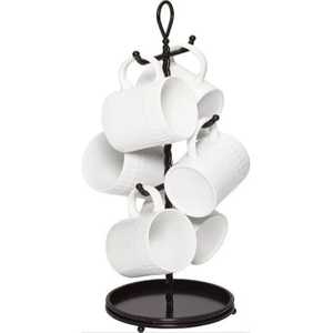 Support à tasses en métal noir avec plateau rond, organisateur de tasses à café et à thé pour comptoir de cuisine - Product Image 1
