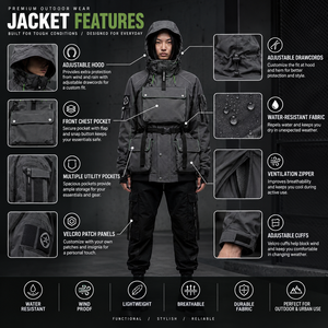 Veste tactique rembourrée pour homme, gris foncé, imperméable, coupe-vent, manteau d'hiver avec capuche, ceinture et plusieurs poches cargo - Product Image 4