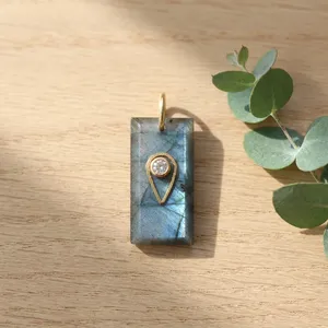 Connecteur de bijoux en labradorite naturelle facettée bleue chatoyante, fait main, pour création de bijoux DIY - Product Image 3