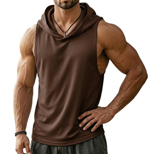 Custom Bulk Men's Muscle Fit Hooded Tank Top Cotton Blend Sleeveless Gym Fitness Workout Bodybuilding Training Tank Tops For Men - Product Image 1