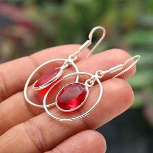 Boucles d'oreilles en grenat, argent sterling 925, pierre précieuse naturelle, bijoux faits à la main pour femmes, vente en gros - Product Image 2