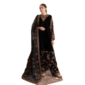 NOIR VELOURS pakistanais taille personnalisée femmes musulmanes robe avec broderie impression conception robe pakistanaise pour les femmes WS INTERNATIONAL - Product Image 1