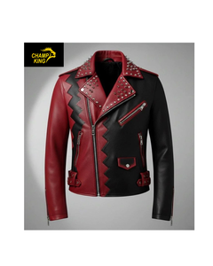 Chaqueta de cuero con tachuelas Premium estilo Punk Rocker para hombre. - Product Image 1