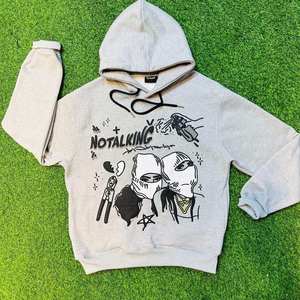 Sweat-shirt à capuche premium noir imprimé Alien, en molleton épais, coupe oversize, en coton, style streetwear, avec graphiques personnalisés - Product Image 3