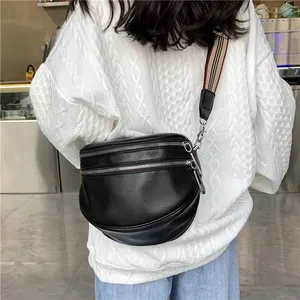 Bolsa de Hombro de Cuero con Doble Cierre y Correa Ancha para el Hombro, Estilo Simple y Elegante, Ideal para el Uso Diario - Product Image 1