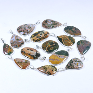 Colgante de Jaspe Oceánico Hecho a Mano de Alta Calidad, BISMILLAH GEMS, Chapado en Plata, Forma de Paz, Diseño Artesanal Único y Moderno - Product Image 4