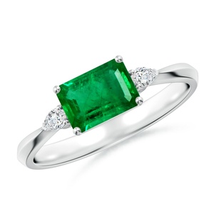 Anillo de Compromiso de Oro Sólido de 14K con Esmeralda Verde Corte Esmeralda de 7x5mm, Estilo Oeste-Oriente, para Mujer, Anillos de Boda de Oro Real de 14K y 18K Au750 - Product Image 1