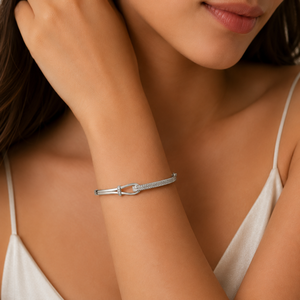 925 Sterling <b>Silver</b> Diamond Knot <b>Cuff</b> <b>Bracelet</b> for Women High Polish Elegant Minimalist Party Wedding Gift Jewelry - Product Image 1