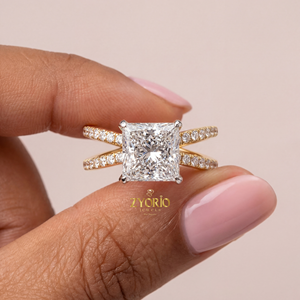 Princess Cut Zircon <b>Split</b> Shank Engagement <b>Ring</b> 1 CT Sterling Silver Pave Luxury Bridal <b>Ring</b> Women Wedding Party VVS2 Clarity - Product Image 1