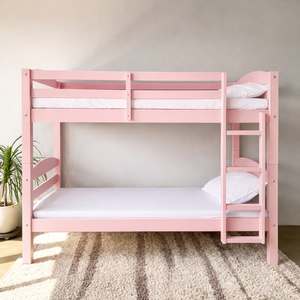 Lit superposé rose minimaliste personnalisable, meubles de chambre à coucher en bois sur mesure pour enfants - Product Image 3