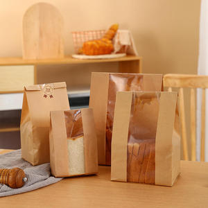 Handmade Embossed Resealable Baking <b>Bags</b> for Breakfast Lunch Kraft Paper Stand Zipper Top Baked Food <b>Storage</b> 35x21x9cm Window - Product Image 6
