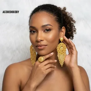 Pendientes de Borla Chapados en Oro de 18K/24K Estilo Dubái, con Encanto de Flor, de Latón, para Mujer - Product Image 3