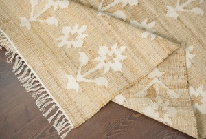 Tapis d'appoint en jute naturel avec franges, tapis rectangulaire à tissage plat floral bohème pour salon - Product Image 4