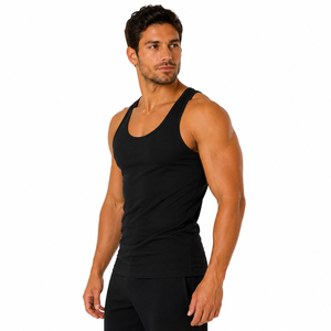 Camiseta sin mangas OEM para hombre, cuello redondo, chaleco sólido, fitness, gimnasio, ajustado, tejido acanalado, 100% poliéster, transpirable, deportivo, culturismo - Product Image 5