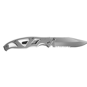 Couteaux de poche pliants gris argenté avec lame en acier inoxydable partiellement dentelée, manche en métal squeletté, légers, pour l'extérieur et l'EDC - Product Image 5