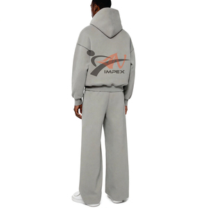 Sweat à capuche court et ample en molleton épais 100% coton, style vintage, pour homme, collection hiver, avec broderie 3D - Product Image 5