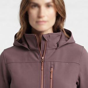 Chaqueta Softshell con Capucha Color Malva para Mujer, Personalizada, Impermeable, Cortavientos, con Bolsillo con Cierre en el Pecho, Forro Polar, Ropa Deportiva para Exteriores, Venta al Por Mayor, OEM - Product Image 3