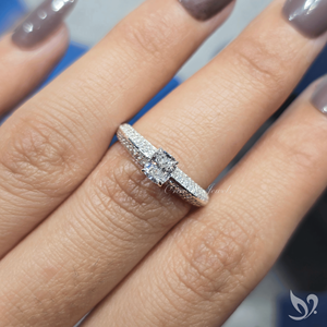 Elongated cushion cut 0 50 CT lab grown <b>diamond</b> <b>ring</b> with micro pave band in 10K white gold IGI certified engagement <b>ring</b> - Product Image 5