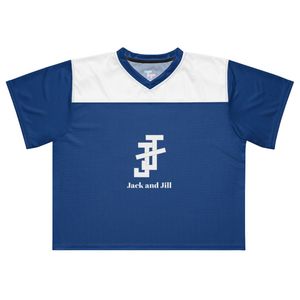 Maillot de football bleu et blanc coupe ample en maille respirante à manches courtes – Tenue de sport pour le jour du match - Product Image 1