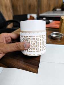 LOGO by MS <b>Ceramic</b> Incense Burner Aromatherapy <b>Diffuser</b> Beige Decorative Box with Gold Trim All-Season Use Skill Artisan - Product Image 3