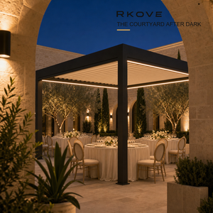 Pérgola de aluminio con lamas ajustables RKOVE RK-S3 6*6M con iluminación LED arquitectónica para eventos, pérgola inteligente de aluminio - Product Image 1