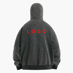 Sweat-shirt à capuche cagoule personnalisé vintage délavé à l'acide, entièrement zippé, masque de ski, coupe oversize, en coton épais, streetwear pour homme - Product Image 2
