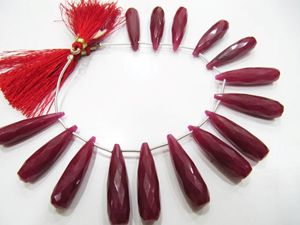 EMINENT JEWEL N ARTS Cuentas facetadas de rubí en forma de lágrima larga tipo briolette, aproximadamente 1 pulgada, se venden por hebra de 8 pulgadas de largo, Rajasthan - Product Image 2