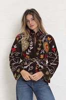 Veste bomber en tricot brodée à la main avec des motifs floraux Suzani |   Velours indien bohème |   Réversible et écologique |   Laine de nylon du Rajasthan