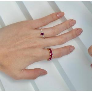 14K White Gold Eternity Wedding <b>Ring</b> with Oval Baguette Ruby and <b>Diamond</b> - Product Image 5