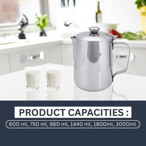Jarra de acero inoxidable superventas para espumar leche con tapa y asa, ideal para arte de café con leche en oficina y cocina. - Product Image 6