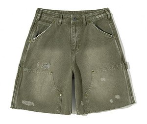 Shorts en jean cargo déchirés de luxe pour homme, style streetwear, coupe ample, double genou, effet usé, fabrication sur mesure - Product Image 1
