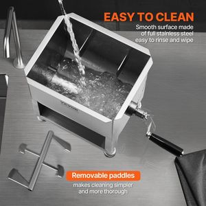 Miscelatore Manuale per Carne con Serbatoio Fisso in Acciaio Inox da 15L, Capacità Massima 15LBS, Attrezzatura per Lavorazione della Carne per la Produzione di Salsicce - Product Image 4