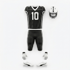 Ensemble complet d'uniformes de football américain minimalistes Govenza 2025 personnalisés – Maillot, pantalon, casque, gants et ballon 100 % polyester – Noir et blanc - Product Image 4