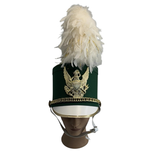 Sombreros Shako Napoleónicos Británicos Impermeables de Alta Calidad para Banda de Marcha, Hechos de Cuero Vacuno con Pluma y Placa de Latón con Águila, Casuales para Uso Diario - Product Image 1
