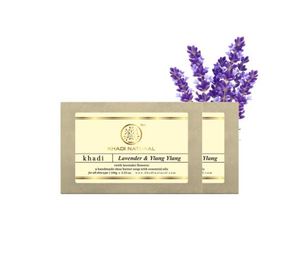 Savon naturel Khadi à la lavande et à l'ylang-ylang avec fleurs de lavande pour une peau douce, savon aux herbes, savon pour le bain - Product Image 1