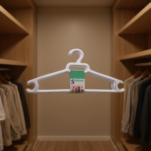 Appendiabiti in plastica bianchi antiscivolo con design per spalle, per l'organizzazione dell'armadio, 5 pezzi per confezione - Product Image 3