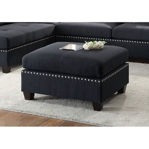 Set Divano Sezionale a 3 Pezzi in Polifibra Nera con Chaise Longue Reversibile, Pouf e Cuscini per Soggiorno - Product Image 5