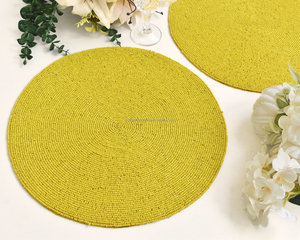 Yellow Beaded Placemat <b>Round</b> Handmade Dining <b>Table</b> <b>Mat</b> Charger Plate Kitchen Decor Wedding Party <b>Table</b> Setting - Product Image 2