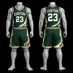 Uniforme de Baloncesto Personalizado Verde, Blanco y Dorado, Conjunto de Camiseta y Pantalones Cortos, Ropa Deportiva Profesional Transpirable para Equipos, Personalizada para Partidos - Product Image 1