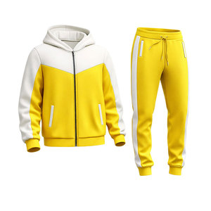 Fashion Men <b>Tracksuit</b> Set Yellow <b>White</b> Zipper Hoodie Sweatpants Sportswear Casual Gym Running Outfit Supplier - Product Image 1